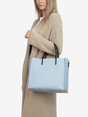 Голубая кожаная сумка-тоут среднего размера | 6861921
