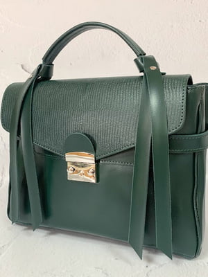 Зелена шкіряна сумка-саквояж  Вінтаж | 6862445