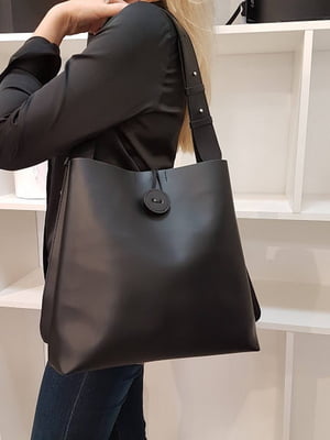 Чорна шкіряна сумка-шопер Барбара | 6862471