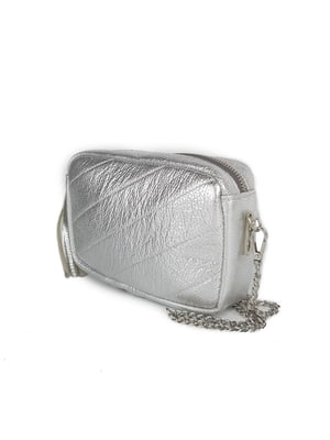 Срібляста шкіряна сумка-барсетка Міа | 6862791