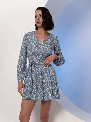 Вільна сукня-міні з резинкою на талії кольору денім | 6862897