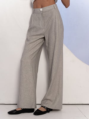Широкі лляні штани на поясі світло-сірі | 6862953