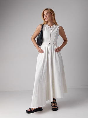 Сукня максі молочного кольору з блискавкою та асиметричним подолом | 6860760