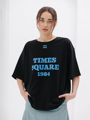 Чорна футболка oversize з написом Times Square | 6863220