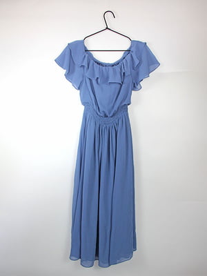 Сукня синя з рюшами | 6863377