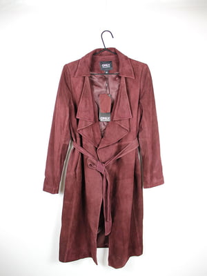 Однотонне пальто фіолетового кольору із екозамші | 6863677