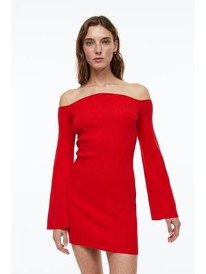 Червона сукня-футляр з довгими розкльошеними рукавами | 6864100