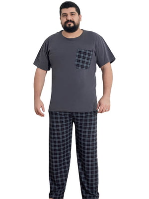 Піжама сіра в клітинку: футболка та штани | 6864441