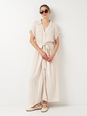 Платье из вискозной ткани с воротником, V-образным вырезом и короткими рукавами | 6863349