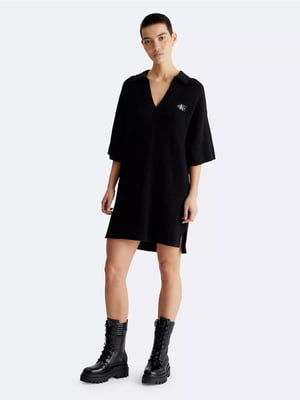 Черное платье-свитер с коротким рукавом | 6864849