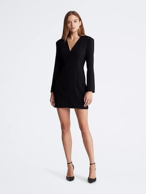 Черное мини-платье с V-образным вырезом | 6864860