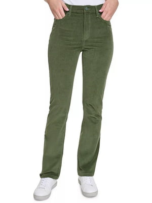 Вельветовые зеленые джинсы с высокой посадкой | 6864920
