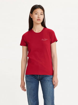 Красная футболка из хлопка с принтом | 6864947