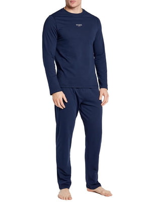 Синяя хлопковая пижама: лонгслив и брюки | 6864971