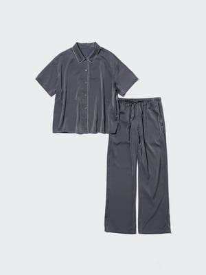 Серая атласная пижама: рубашка и штаны | 6865080