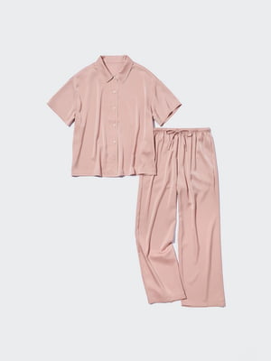 Розовая атласная пижама: рубашка и штаны | 6865081