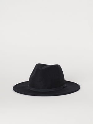 Шляпа черная из валяной ткани с тесьмой | 5923533