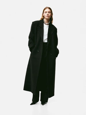 Двобортне чорне пальто | 6863088