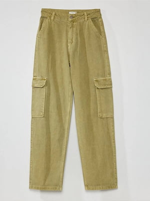 Светло-зеленые джинсы мом с накладными карманами с клапанами | 6865295
