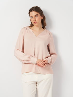 Светло-розовая блуза с V-образным вырезом и рукавами на манжетах | 6865310