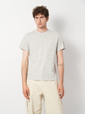 Сіра трикотажна футболка класичного крою з круглою горловиною та прямим низом | 6865325