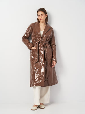 Коричневе пальто з накладними кишенями | 6865397