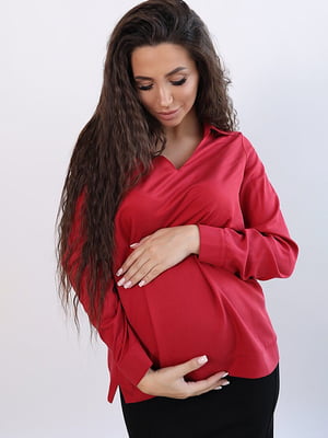 Червона бавовняна блузка прямого крою для вагітних  | 6865618