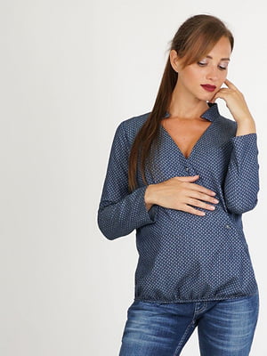 Синя блузка А-силуету “на запах” з невеликим коміром для вагітних та годуючих мам | 6865649