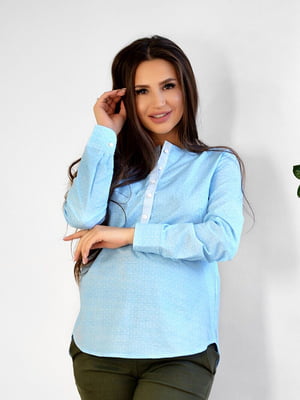 Блакитна принтована блузка  з довгими рукавами для вагітних і годуючих мам  | 6865651