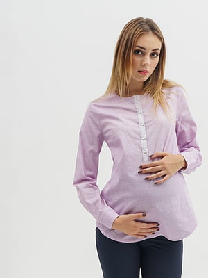 Блузка бузкового кольору в горошок з довгими рукавами для вагітних і годуючих мам  | 6865652
