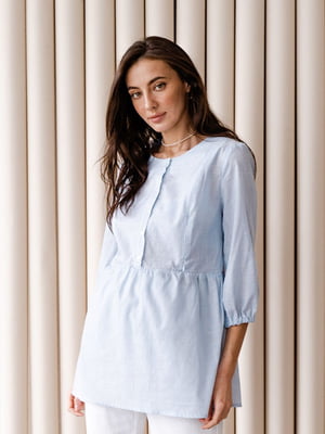 Блакитна бавовняна блузка для вагітних та годуючих мам з секретом для годування | 6865663