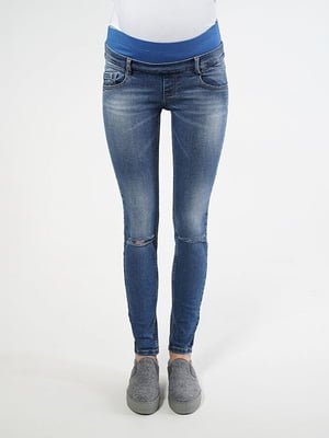 Сині джинси-скінні для вагітних з широкою бандажною резинкою під животик | 6865696