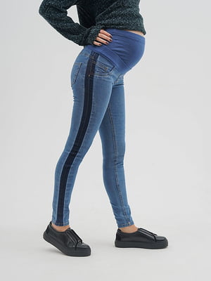 Блакитні джинси-скінні для вагітних  з високим трикотажним поясом | 6865699