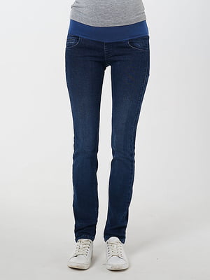 Штани джинсові з легкими потертостями темно-сині | 6865704