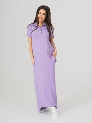 Довга трикотажна сукня-поло фіолетового кольору для вагітних | 6865788
