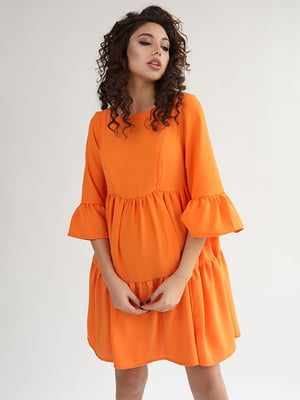 Помаранчева сукня вільного крою з воланами для вагітних та годуючих мам з секретом для годування | 6865789