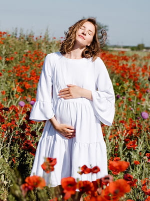 Біла сукня вільного крою для вагітних і годуючих мам з секретом для годування | 6865790