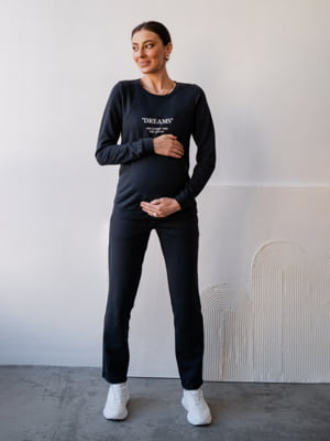Темно-сірий костюм для вагітних: джемпер з написом, штани | 6865795