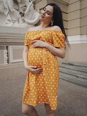 Жовта в горошок сукня для вагітних з м'якої тканини | 6865821