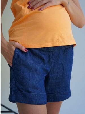 Сині джинсові шорти для вагітних прямого силуету з резинкою на поясі  | 6865907