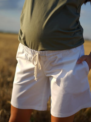 Трикотажні білі шорти для вагітних з поясною резинкою під животик | 6865909