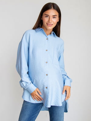 Блакитна сорочка на гудзиках з натуральної бавовняної "жатки" | 6865959