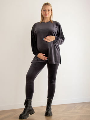 Сірий велюровий костюм для вагітних та годуючих мам: джемпер, легінси | 6865985