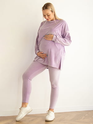 Велюровий костюм бузкового кольору для вагітних та годуючих мам: джемпер, легінси | 6865986
