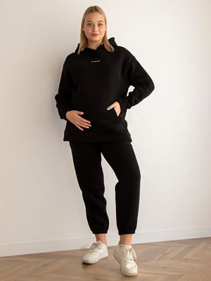 Чорний костюм на флісі для вагітних та годуючих мам: худі з секретом годування, джогери з високим трикотажним животом | 6865987