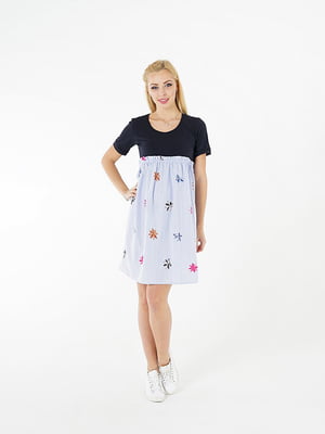 Синьо-біла бавовняна сукня для вагітних в квітковий принт | 6866014