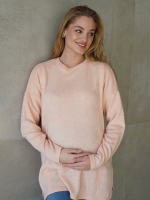 Джемпер пудрового кольору вільного крою з еластичним манжетом унизу для вагітних та годуючих мам із секретом для годування | 6866039