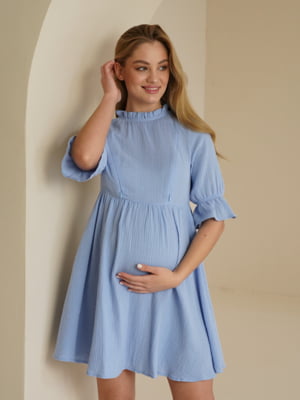 Легка муслінова сукня вільного силуету блакитна | 6866041