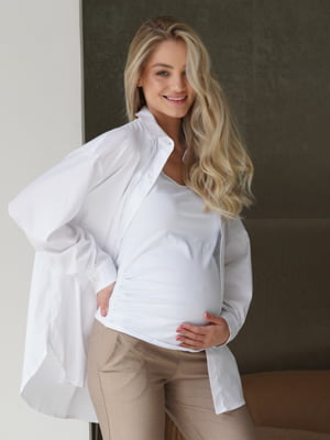 Біла бавовняна оверсайз сорочка  на гудзиках для вагітних та годуючих мам | 6866044
