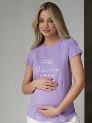 Лавандова футболка з принтом з секретом для годування трикотажна | 6866054